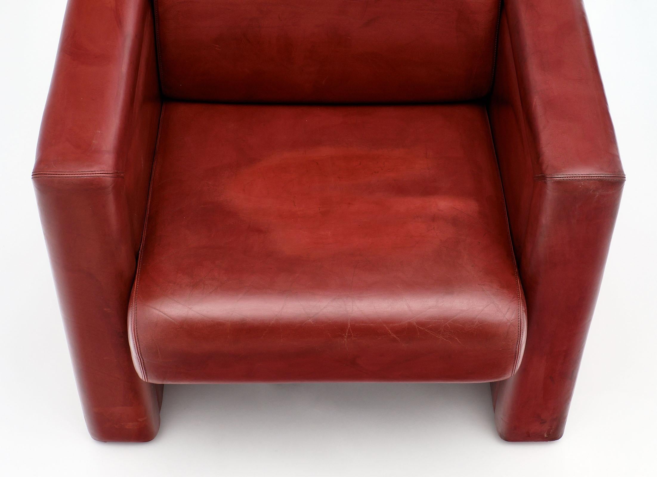 Red Leather Knoll Armchairs 2