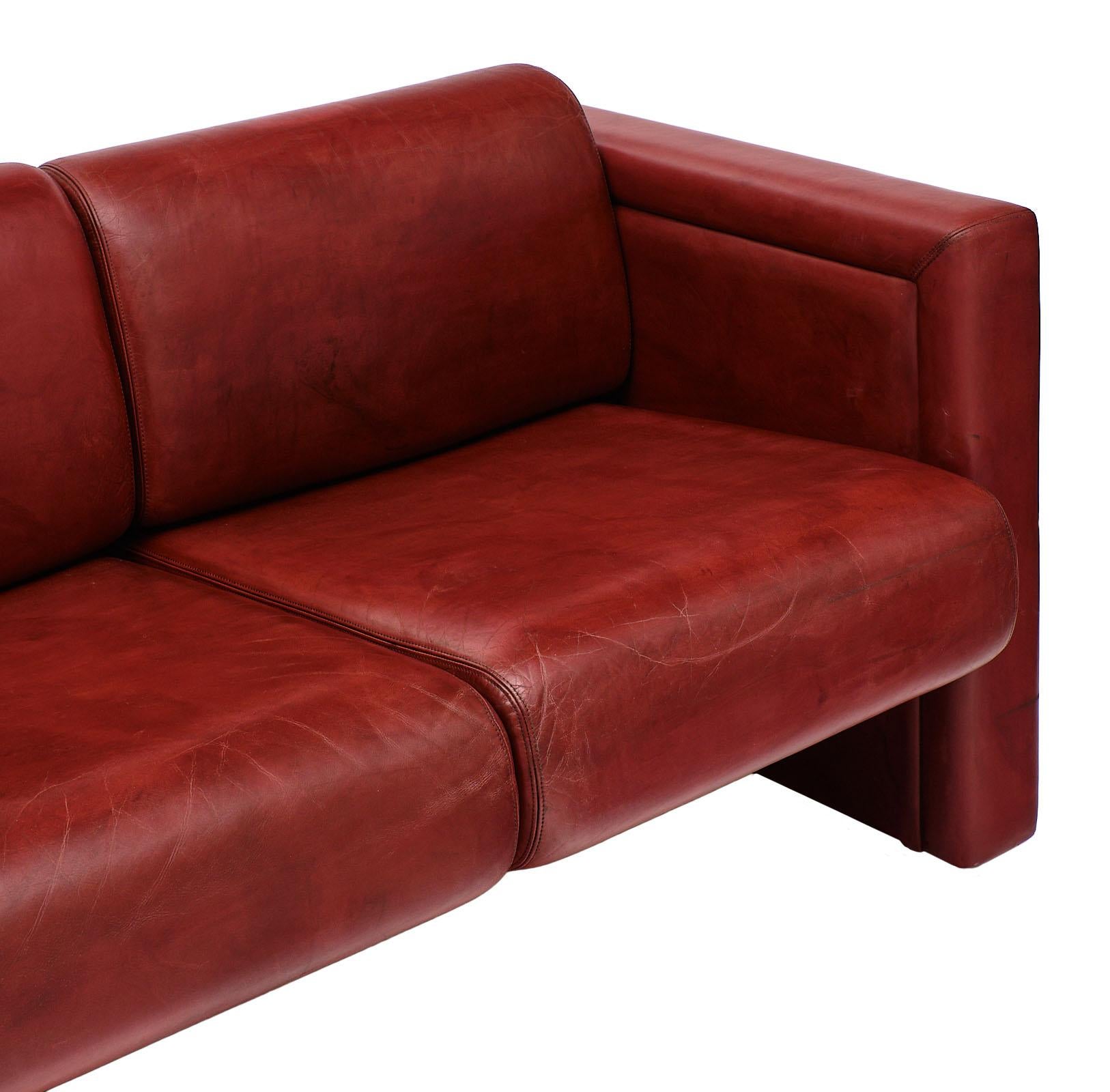 Italian Red Leather Knoll Sofa