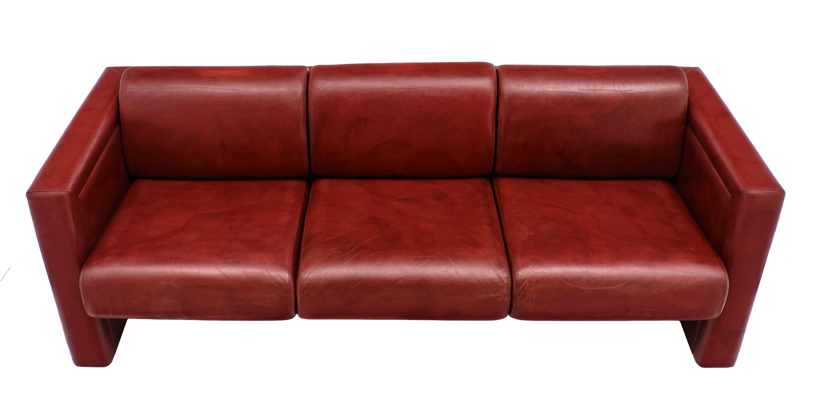 Late 20th Century Red Leather Knoll Sofa