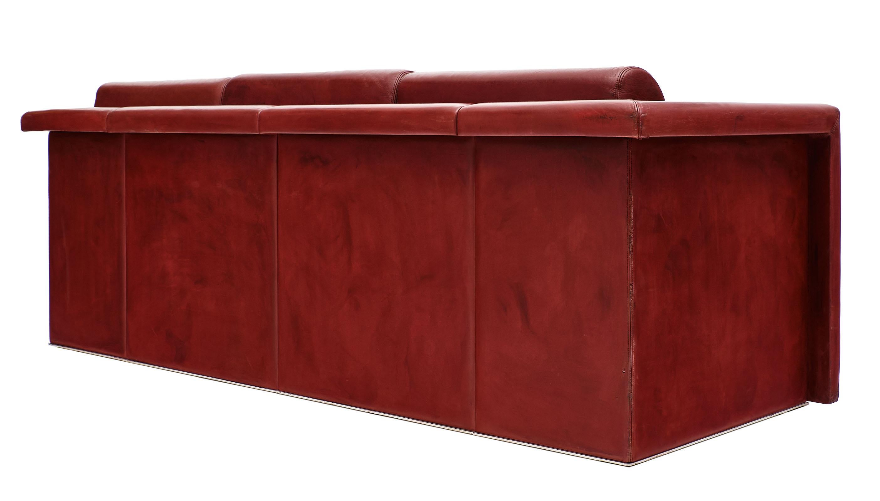 Red Leather Knoll Sofa 1