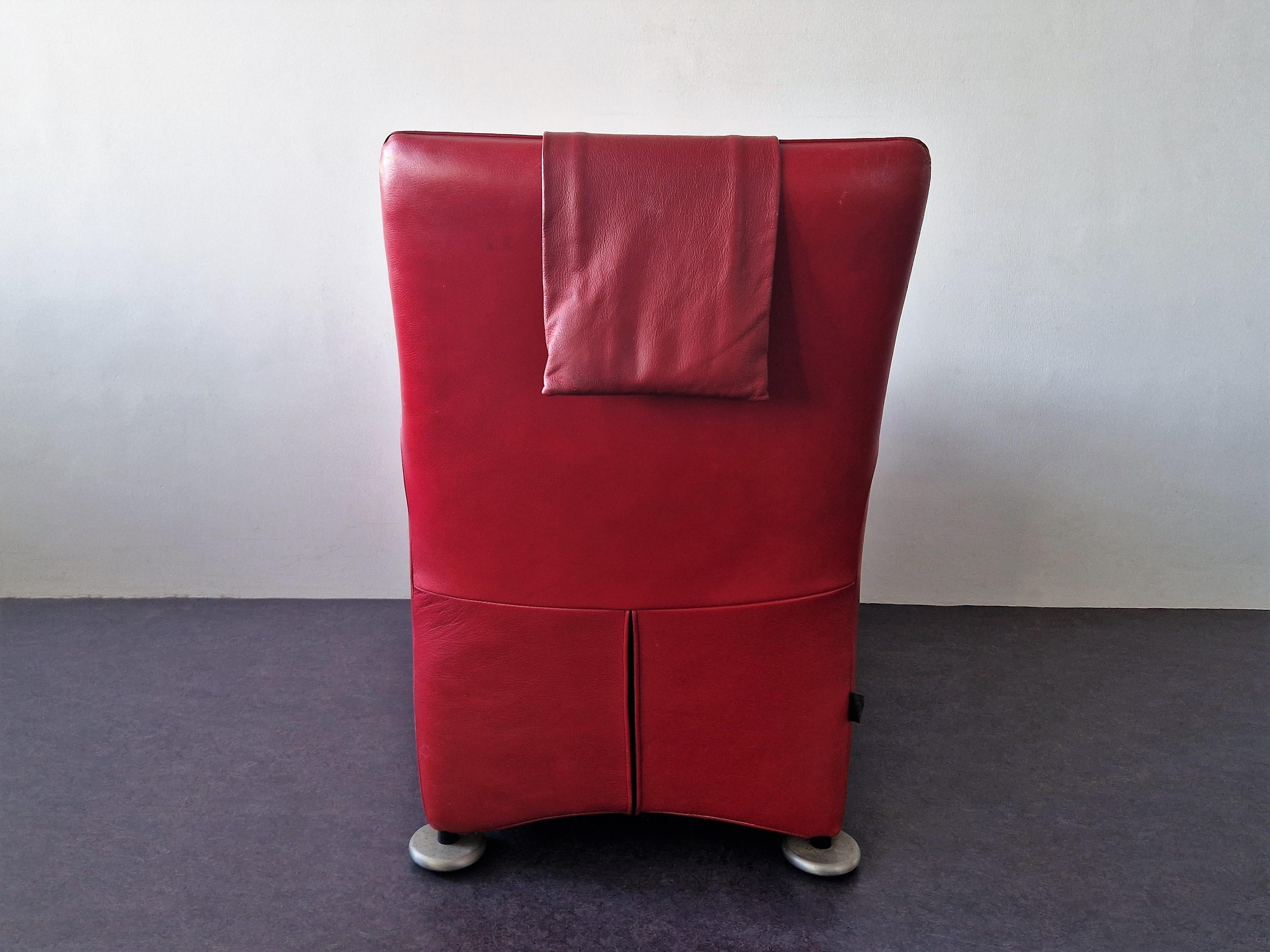 Mid-Century Modern Red Leather 'Loge' Lounge Chair by Gerard Van Den Berg for Montis, Netherlands