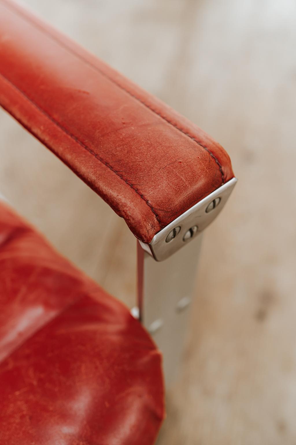 Red Leather Lounge Chair and Ottoman, Ilmari Lappalainen For Sale 2
