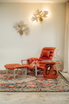 Red Leather Lounge Chair and Ottoman, Ilmari Lappalainen