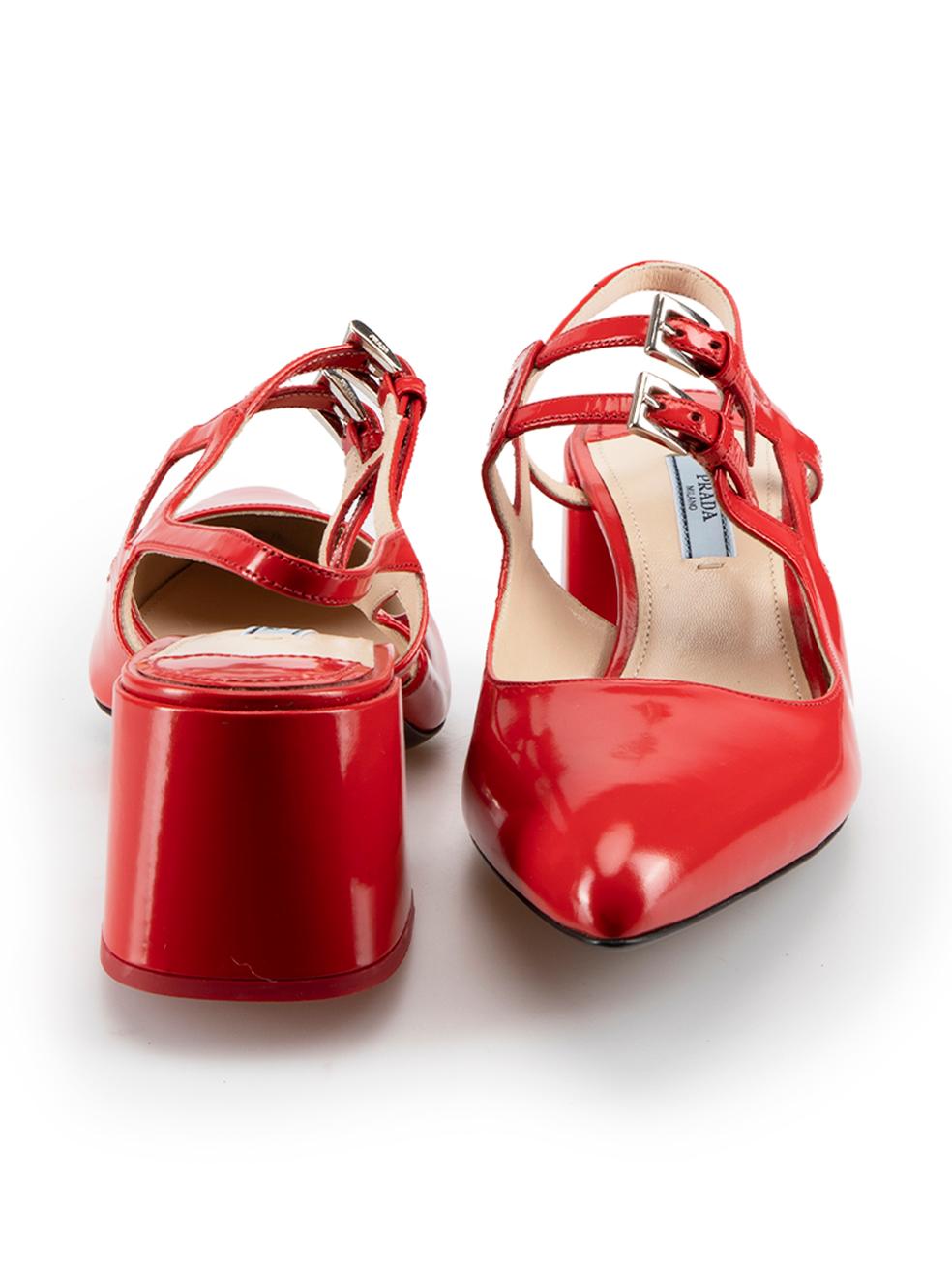 Red Leather Mary Jane Heels Size IT 39.5 In New Condition In London, GB