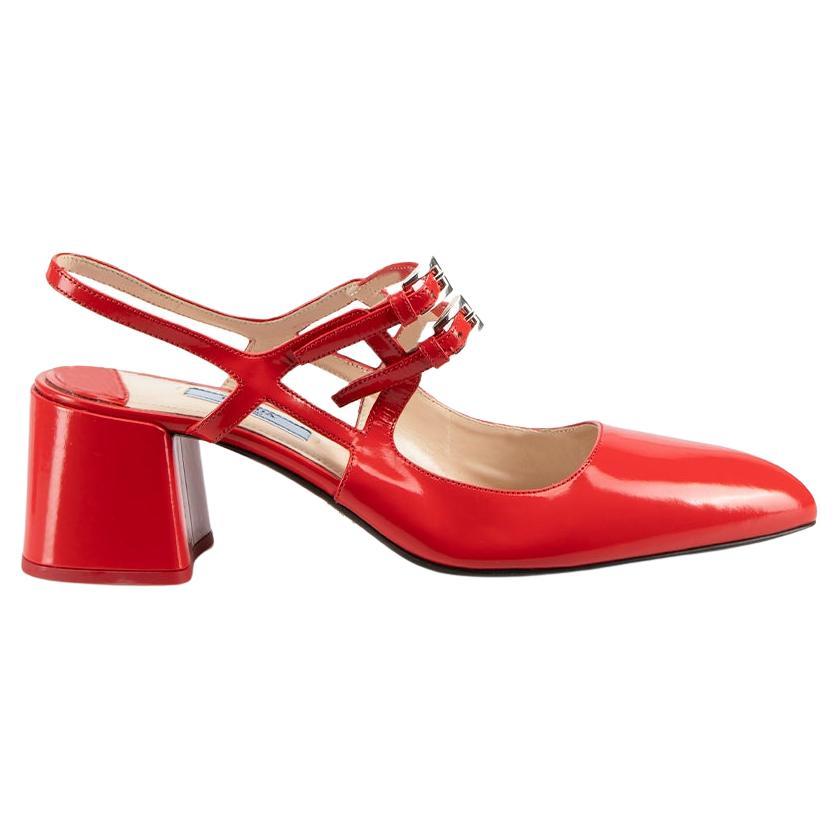 Red Leather Mary Jane Heels Size IT 39.5