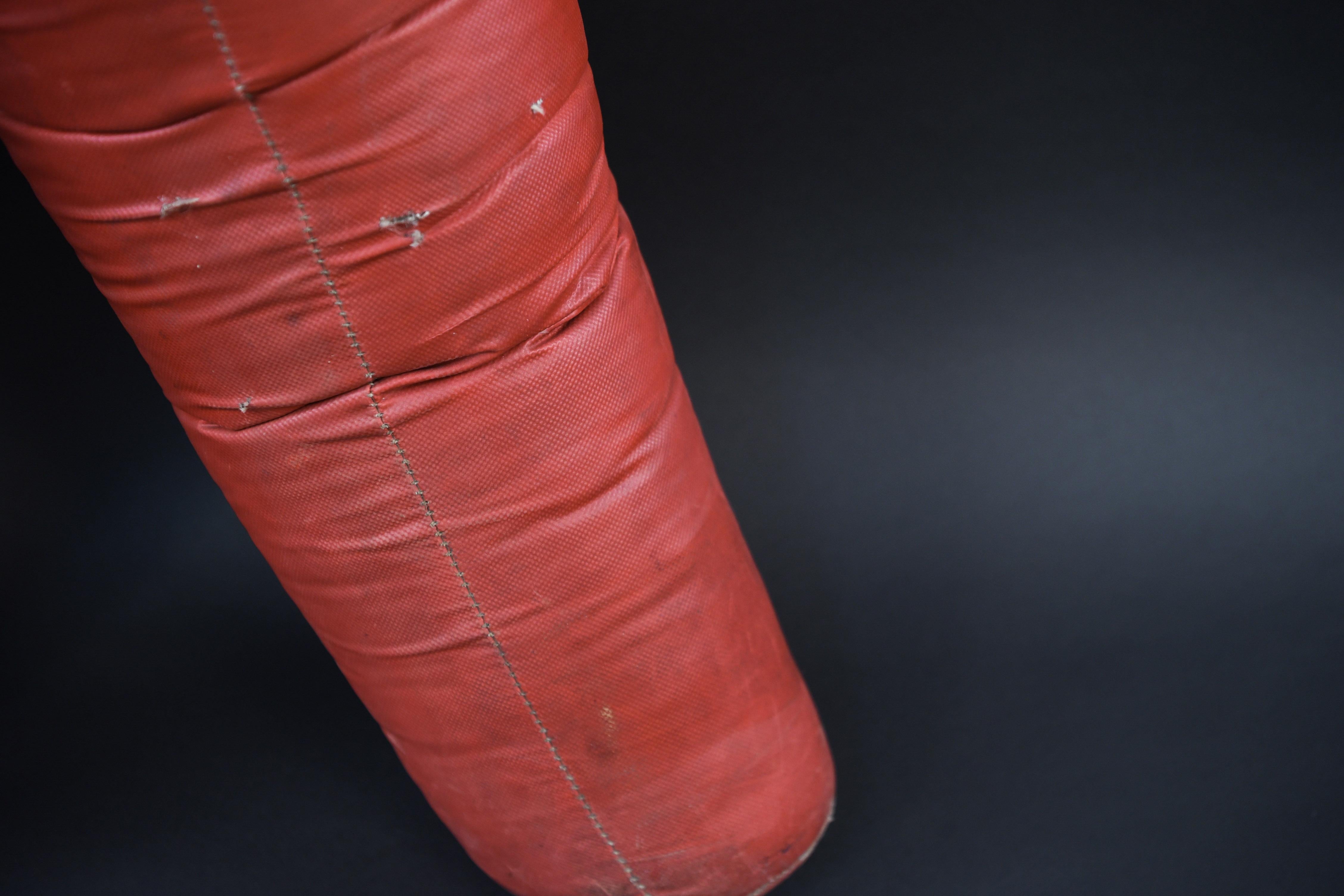 Red Leather Midcentury Wrestling Dummy In Good Condition In Norwalk, CT