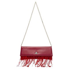 Red leather ostrich feathers shoulder bag NWOT