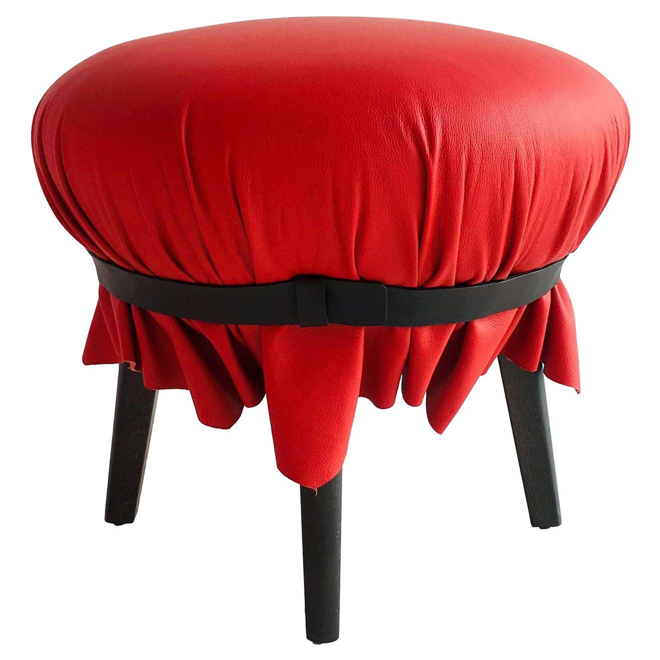 In Stock in Los Angeles, Red Leather Popit Pouf by Andre Mancuso and ...