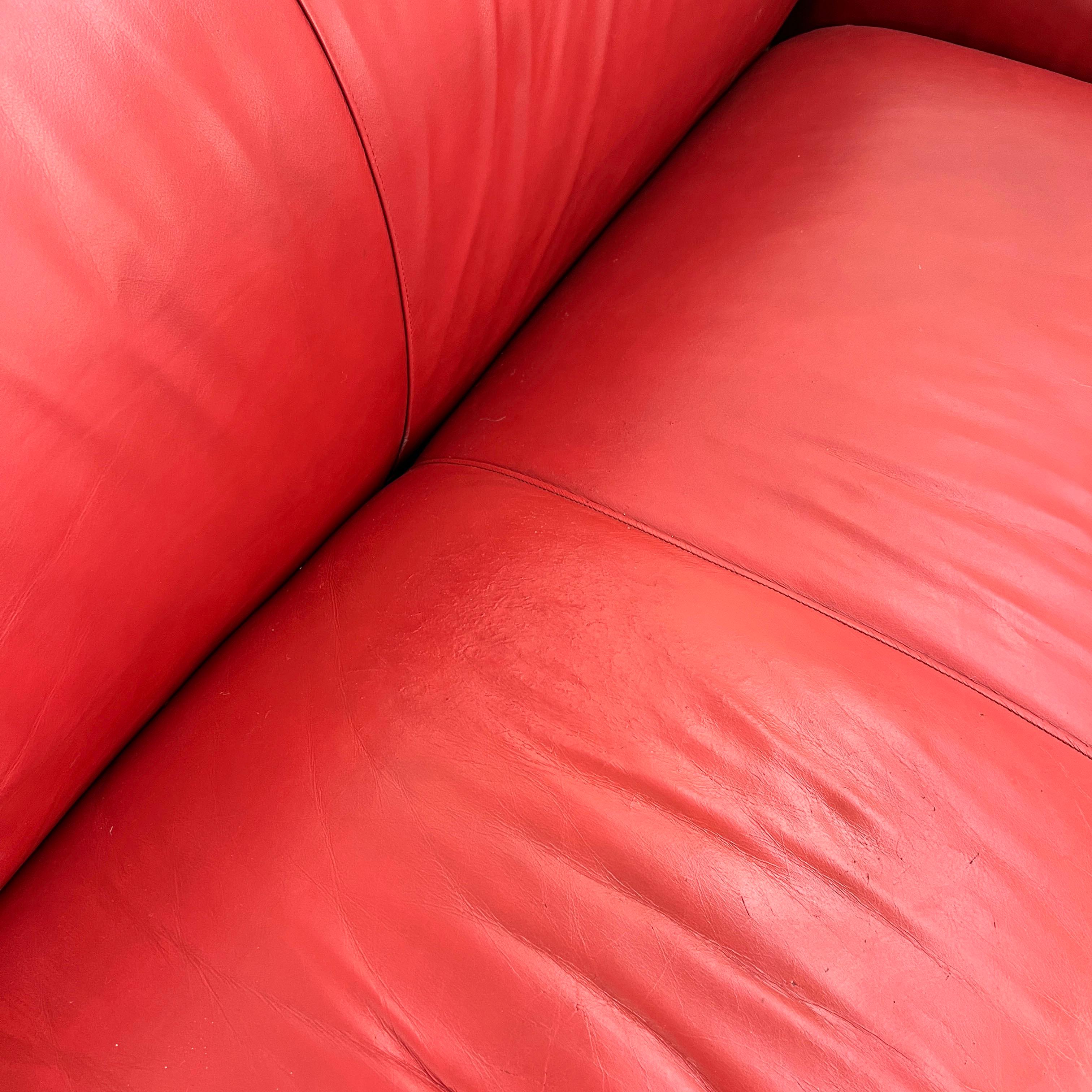Red Leather Sesann 2-seater Sofa by Gianfranco Frattini for Cassina, 1970s 1