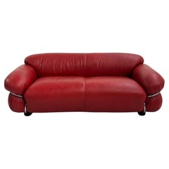 Vintage Red Leather Sesann 2-seater Sofa by Gianfranco Frattini for Cassina, 1970s