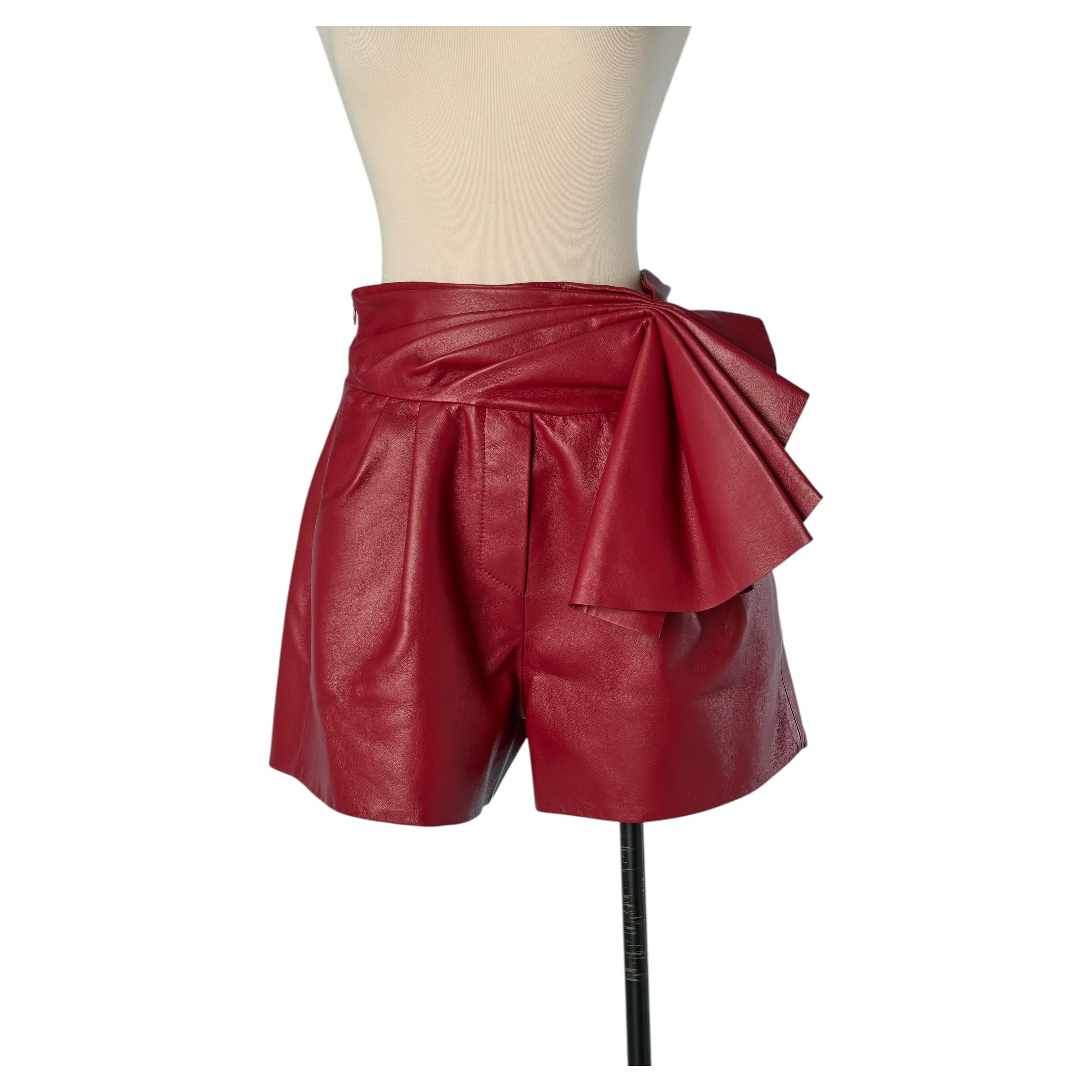 Red leather short with ruffle on the side of the waist ALEXANDRE VAUTHIER
