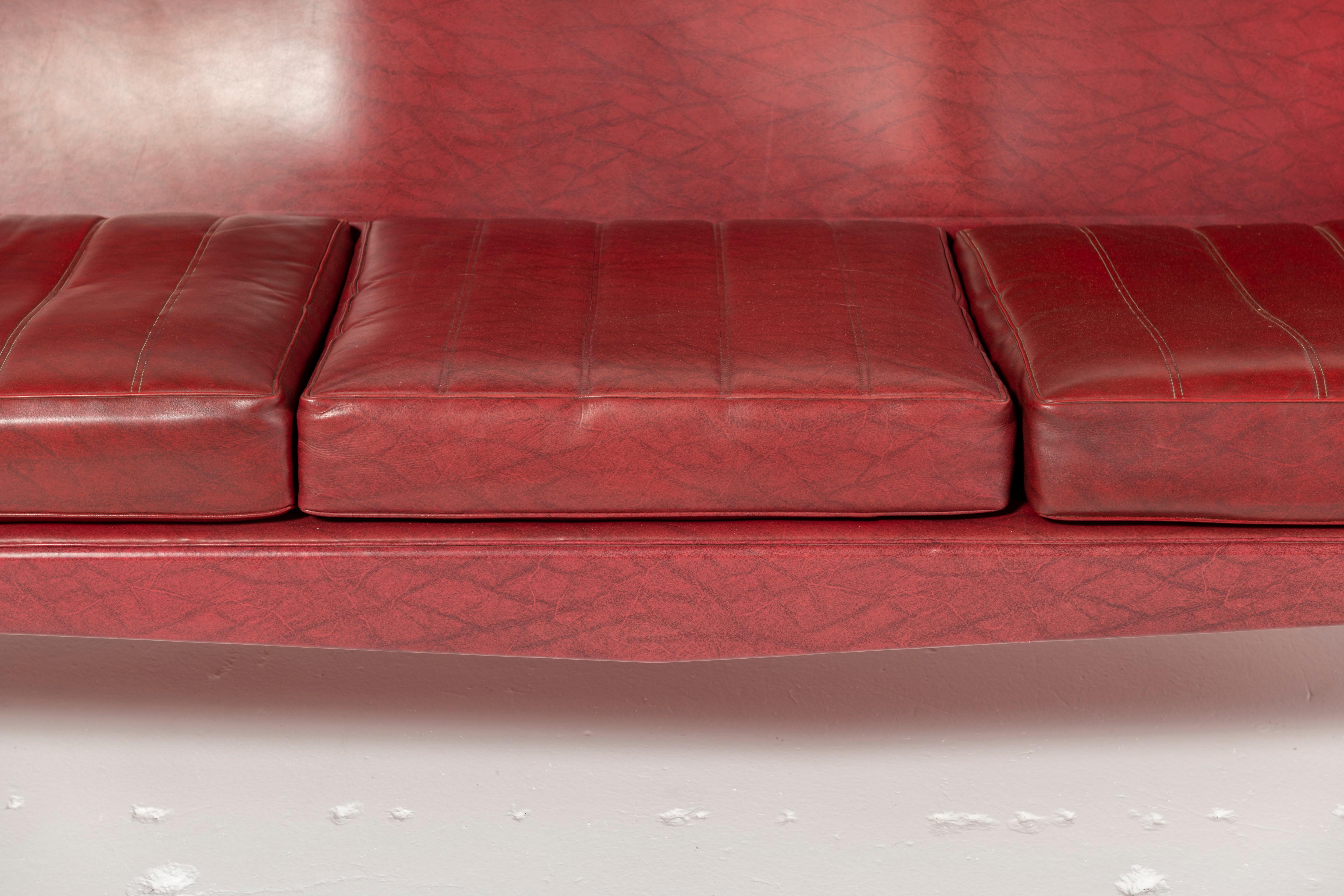 Italian Red Leather Sofa by Augusto Bozzi for Saporiti, 1950s