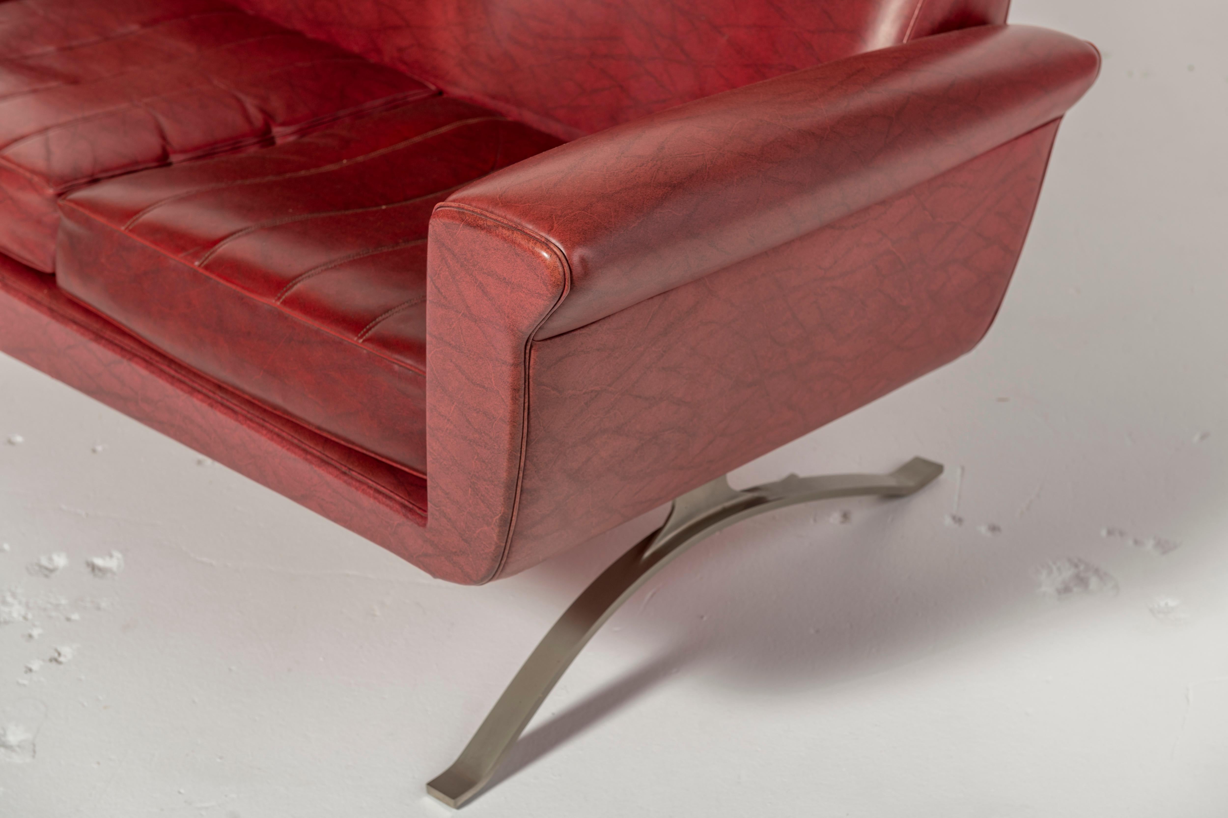Steel Red Leather Sofa by Augusto Bozzi for Saporiti, 1950s
