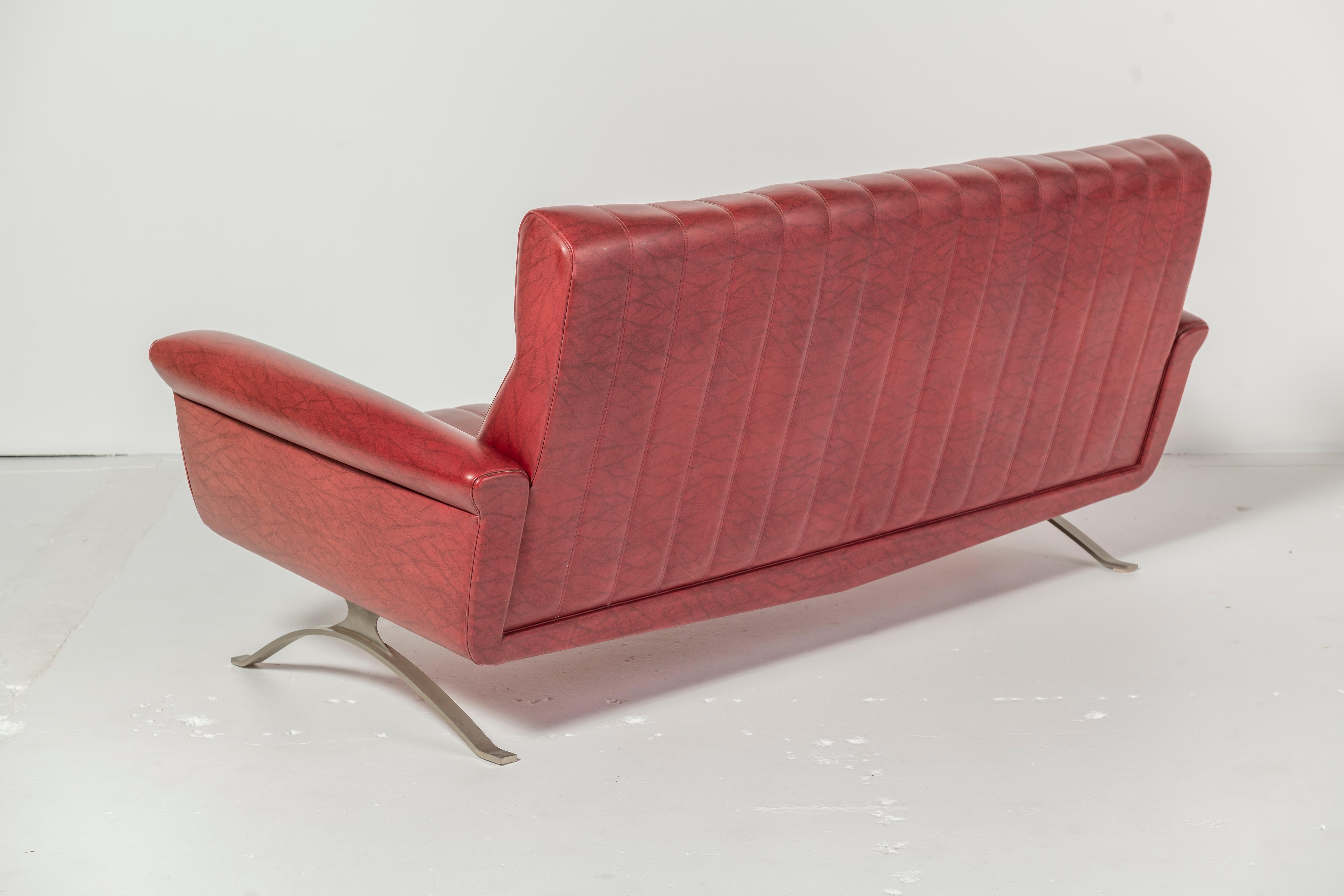Red Leather Sofa by Augusto Bozzi for Saporiti, 1950s 2