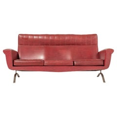 Red Leather Sofa by Augusto Bozzi for Saporiti, 1950s