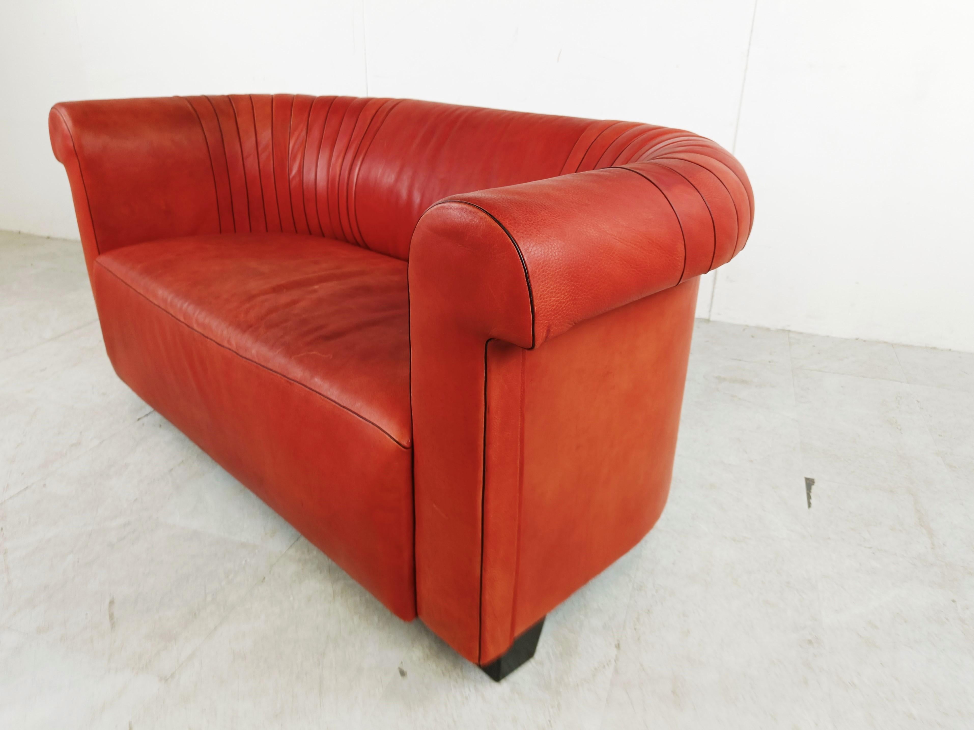 Mid-Century Modern Red leather sofa by Desede model DS700, 1990s  For Sale