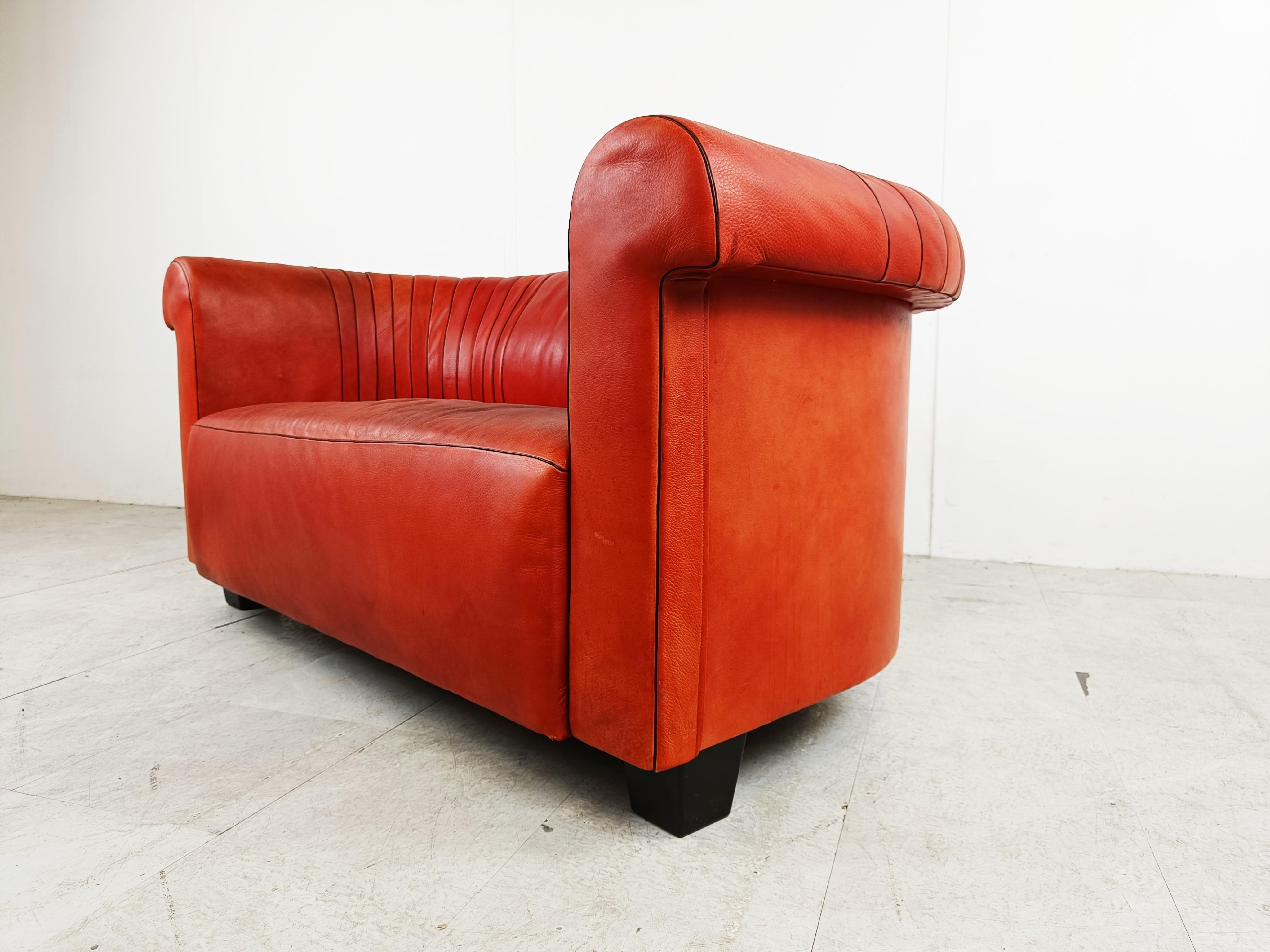 Swiss Red leather sofa by Desede model DS700, 1990s  For Sale