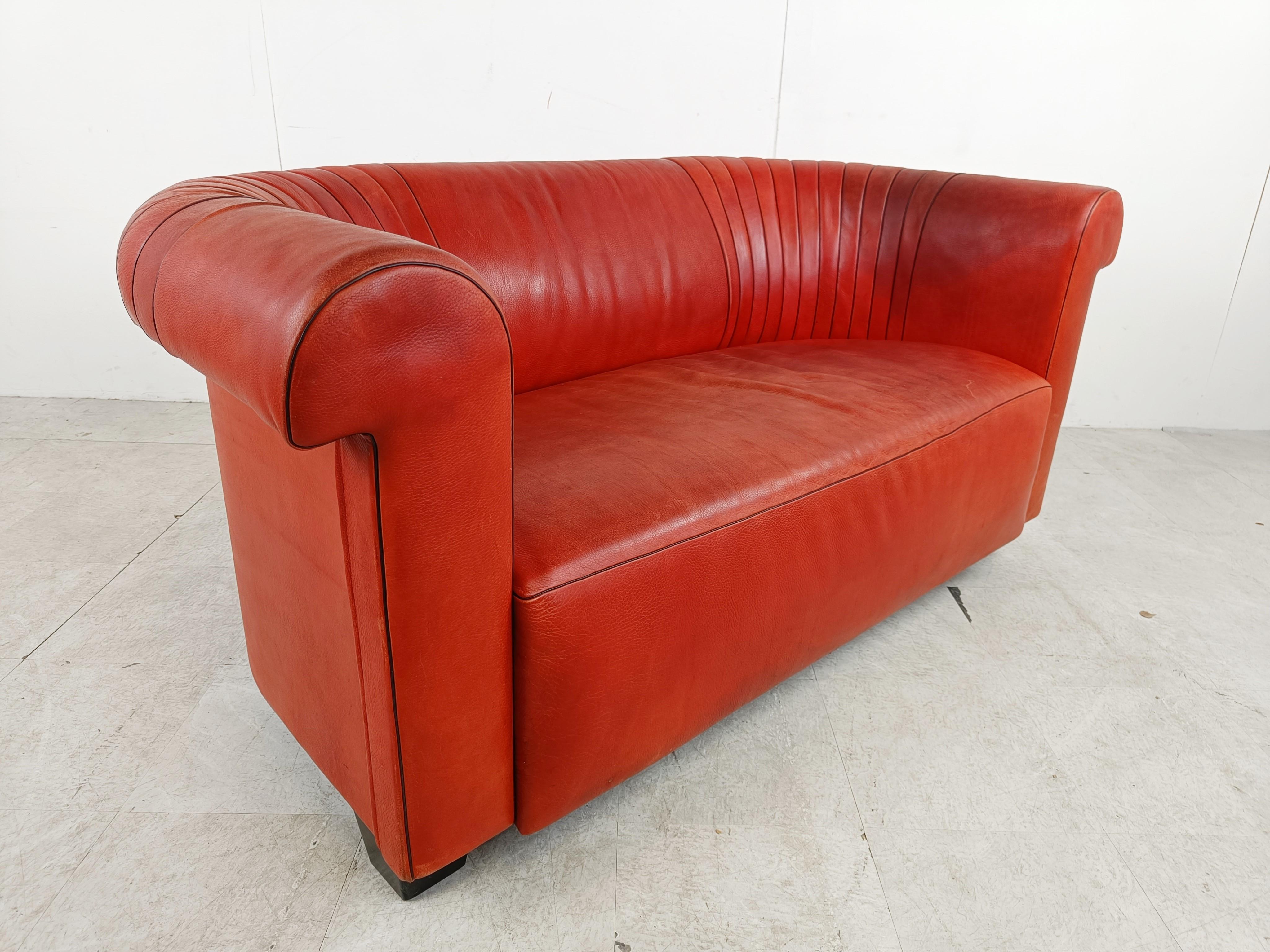 Red leather sofa by Desede model DS700, 1990s  In Good Condition For Sale In HEVERLEE, BE