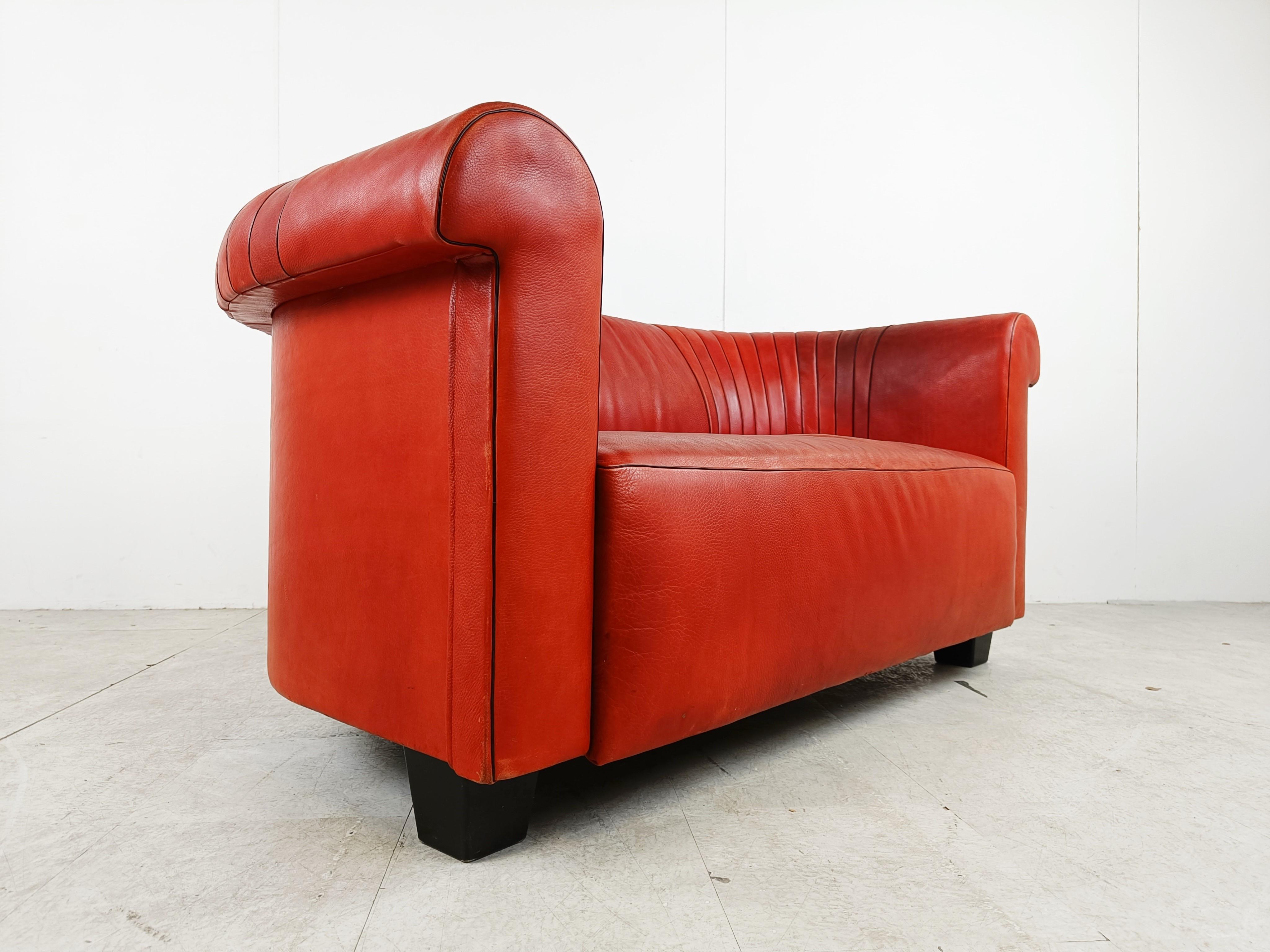 Late 20th Century Red leather sofa by Desede model DS700, 1990s  For Sale