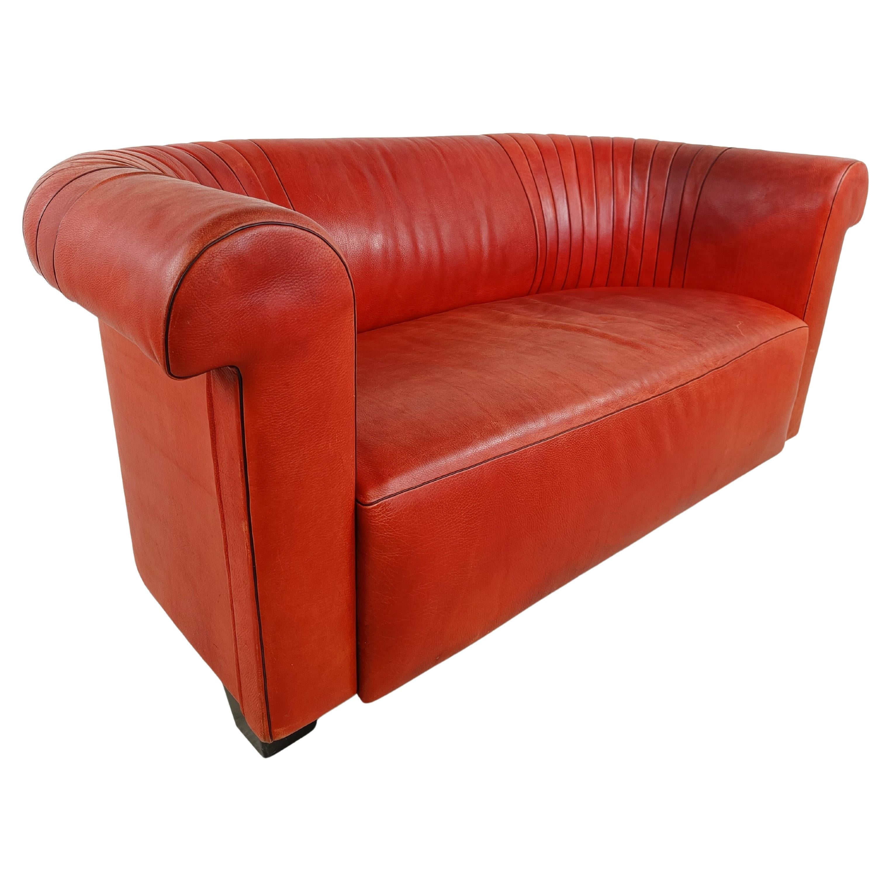 Red leather sofa by Desede model DS700, 1990s  For Sale