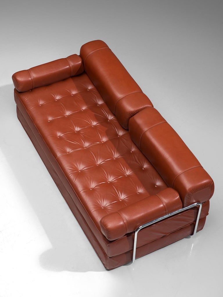 Red Leather Sofa Daybed With Tubular Frame For Sale At 1stdibs