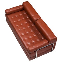Red Leather Sofa Daybed with Tubular Frame
