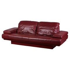 Retro Red Leather Sofa in the Style of Rolf Benz