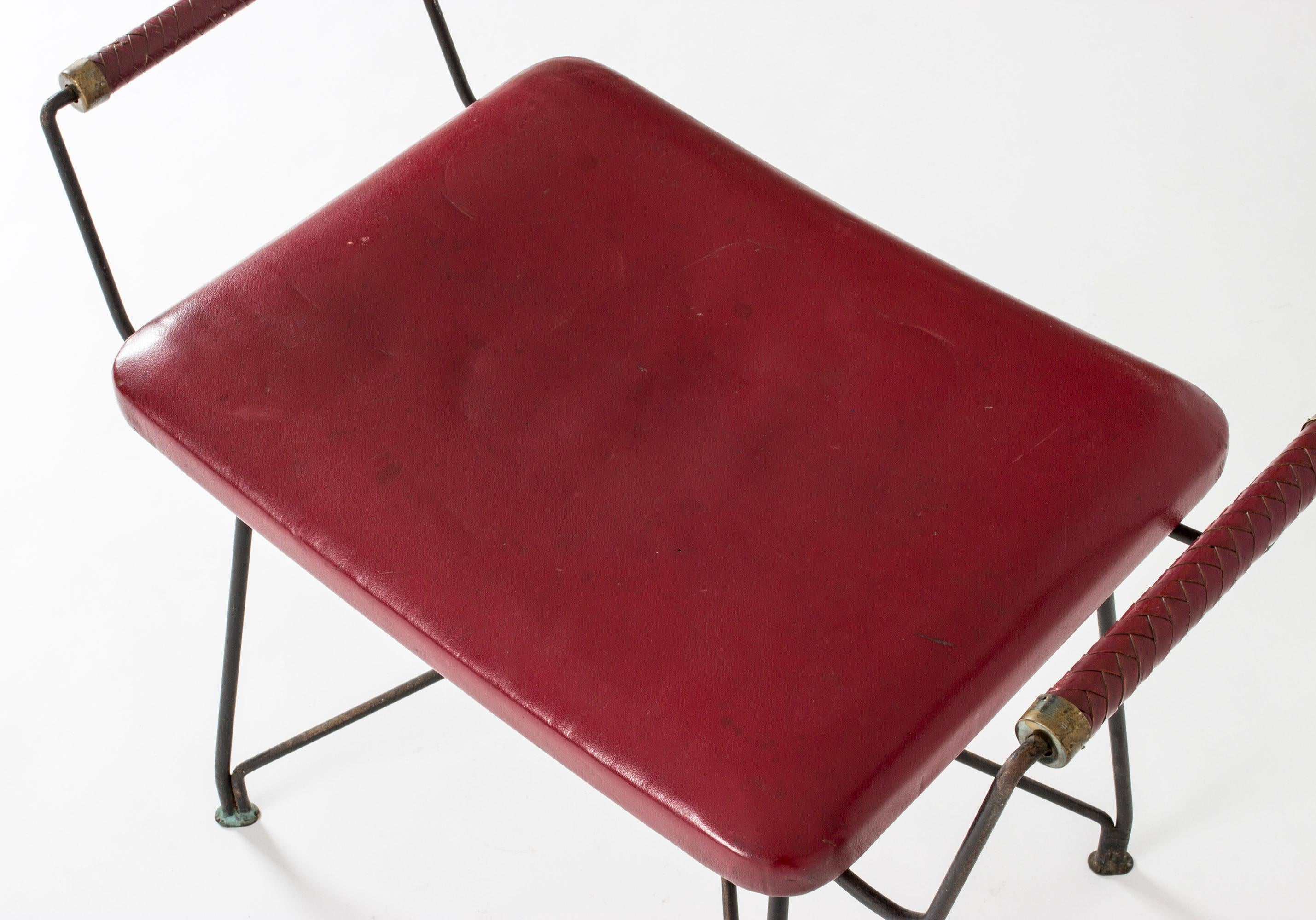 Swedish Red Leather Stool by Hans-Agne Jakobsson