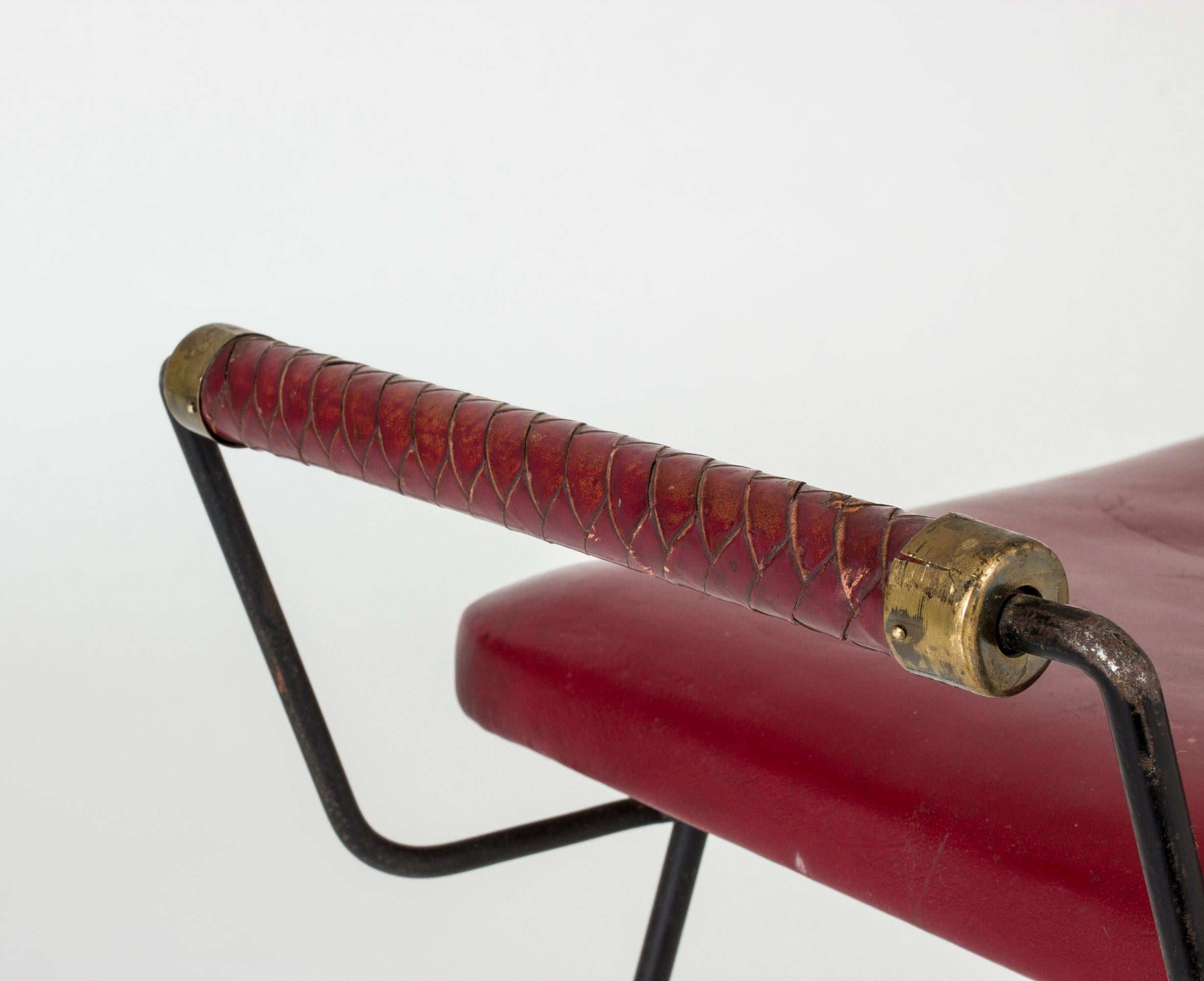 Mid-20th Century Red Leather Stool by Hans-Agne Jakobsson
