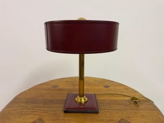 Red Leather Table Lamp in the Style of Jacques Adnet, France