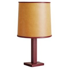Red Leather Table Lamp with Shade in the Style of Paul Dupre-Lafon, France 1940s