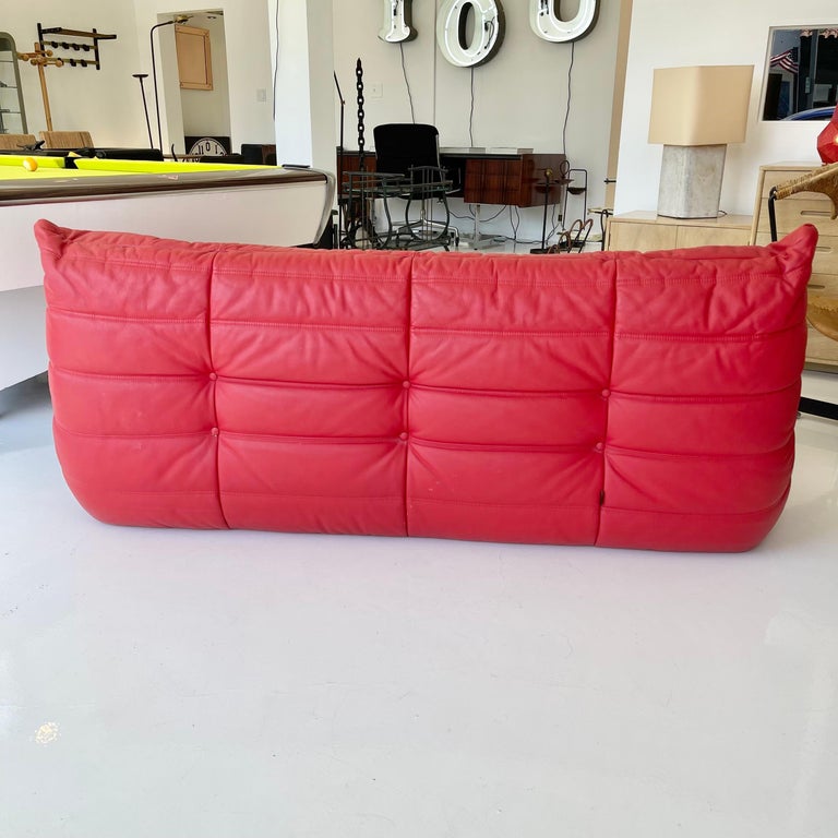 Red Leather Togo 3 Seater Sofa by Ligne Roset, 1980s For Sale at 1stDibs