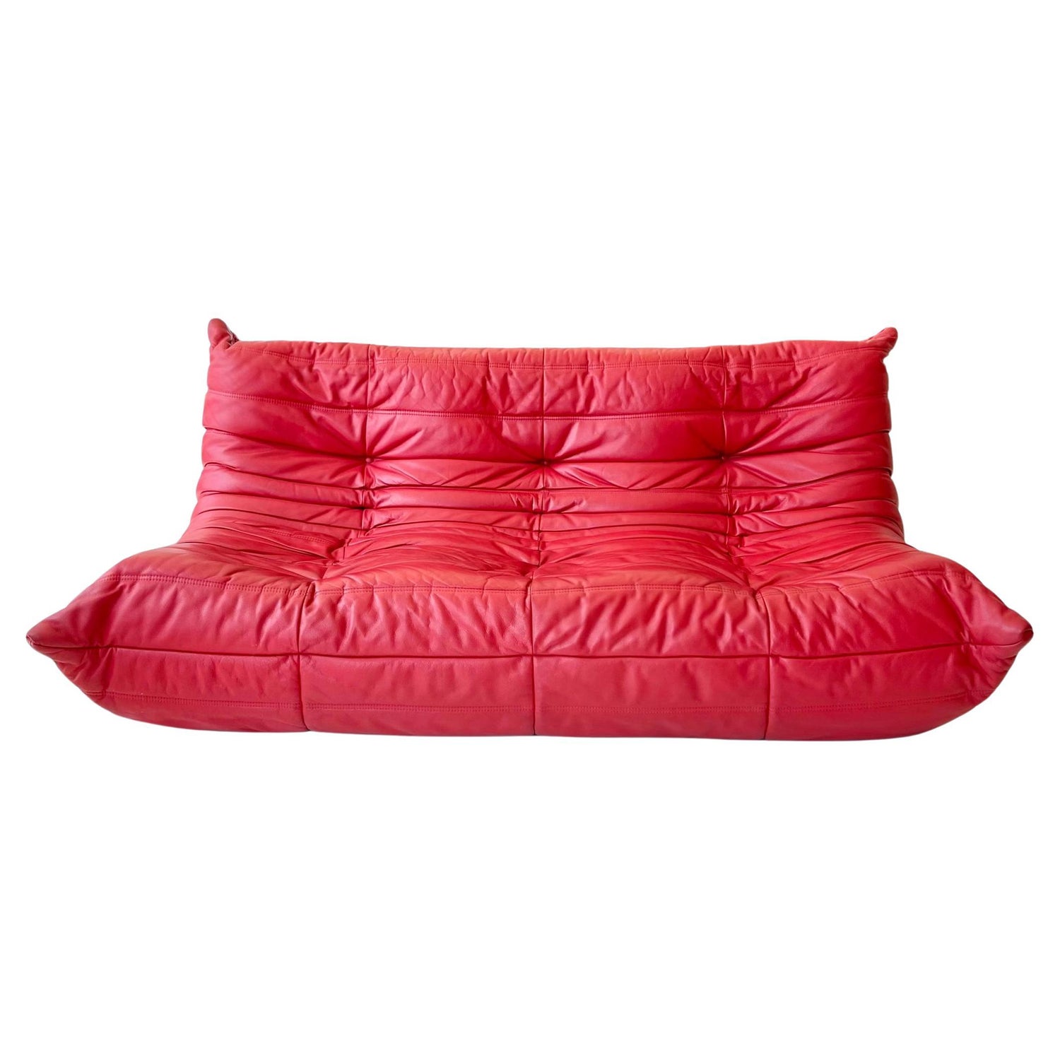 Red Leather Togo 3 Seater Sofa by Ligne Roset, 1980s For Sale at 1stDibs
