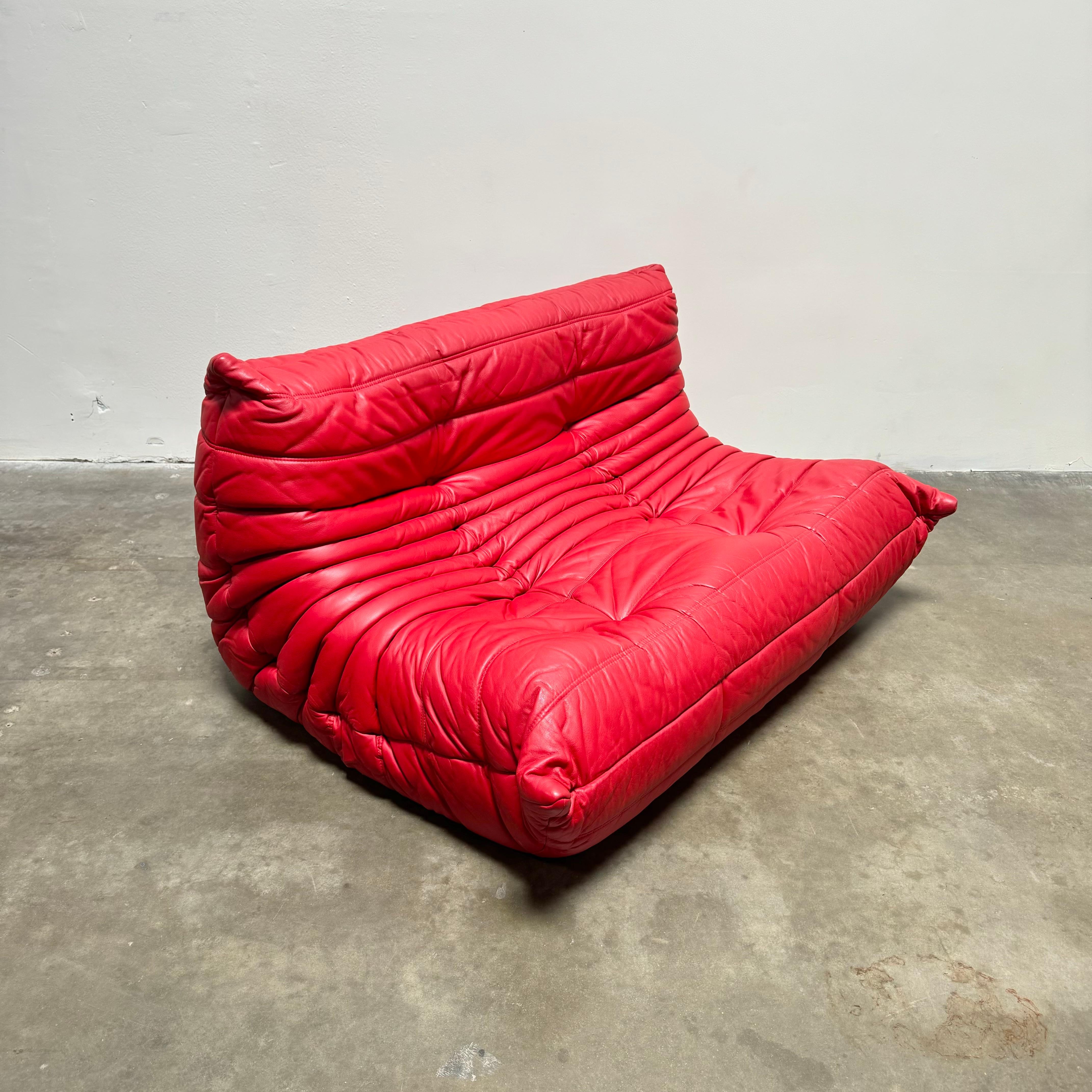 Red Leather Togo Suite by Michel Ducaroy for Ligne Roset, 1990s 10