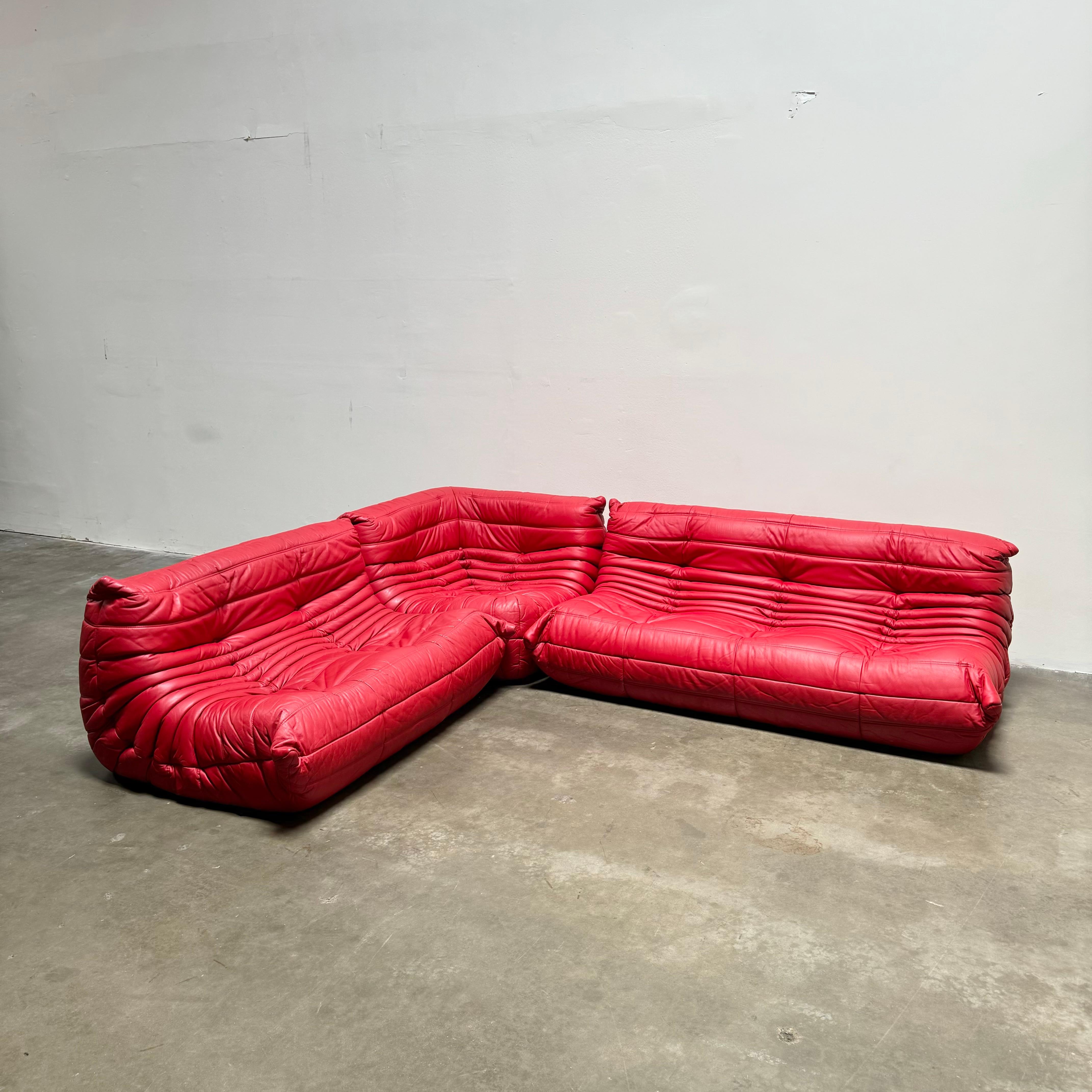 Mid-Century Modern Red Leather Togo Suite by Michel Ducaroy for Ligne Roset, 1990s