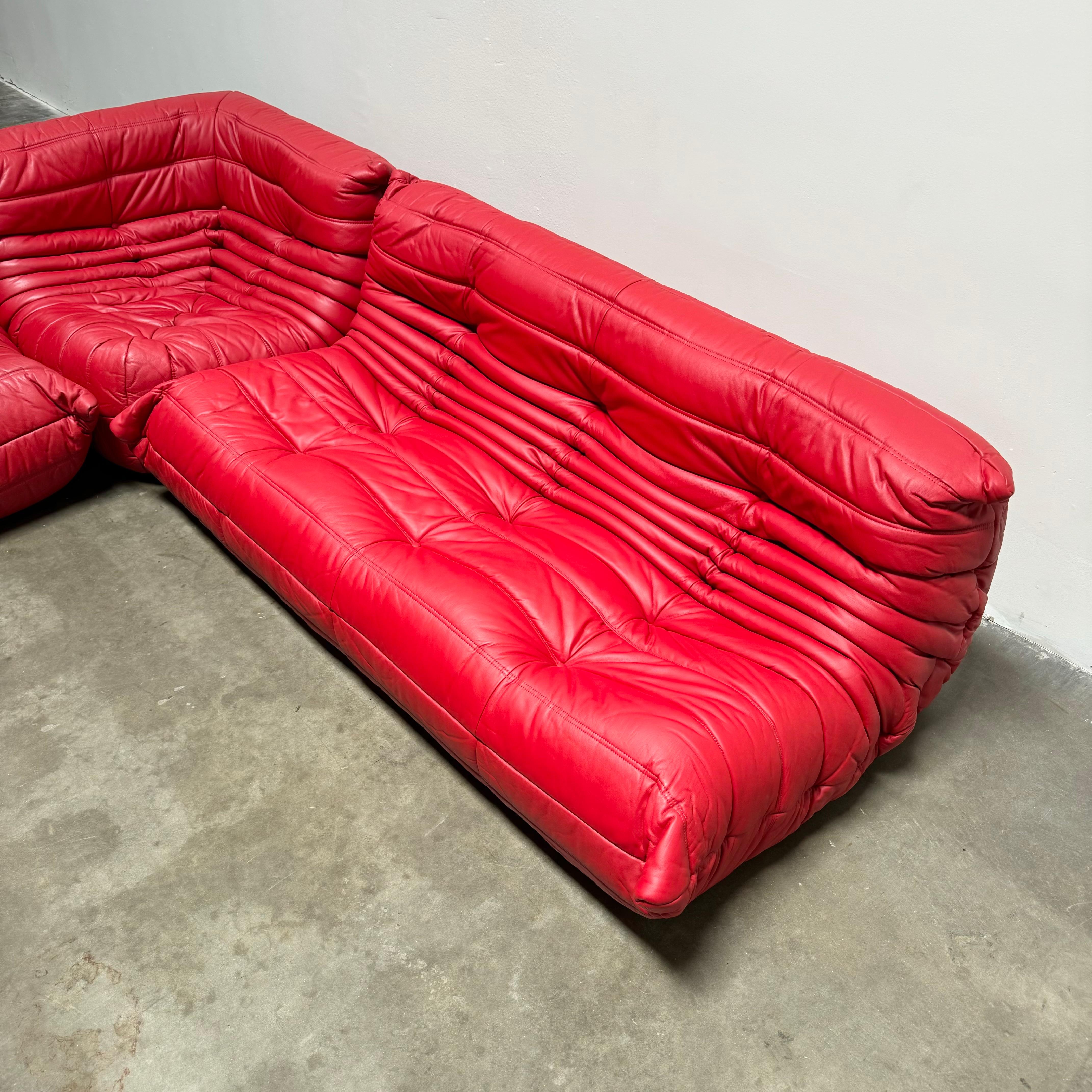 Late 20th Century Red Leather Togo Suite by Michel Ducaroy for Ligne Roset, 1990s