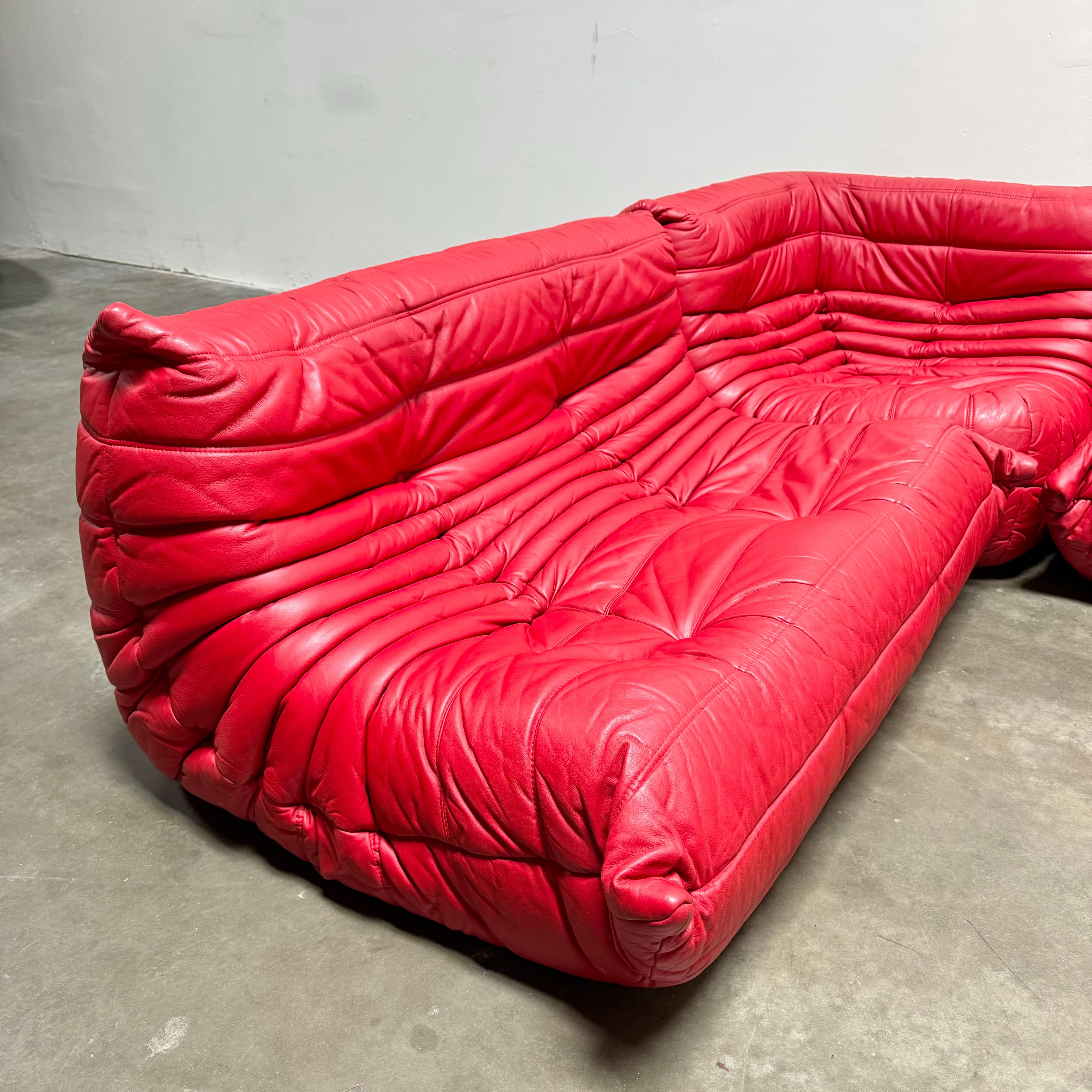 Red Leather Togo Suite by Michel Ducaroy for Ligne Roset, 1990s 1