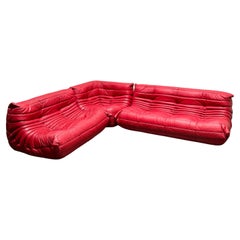 Red Leather Togo Suite by Michel Ducaroy for Ligne Roset, 1990s