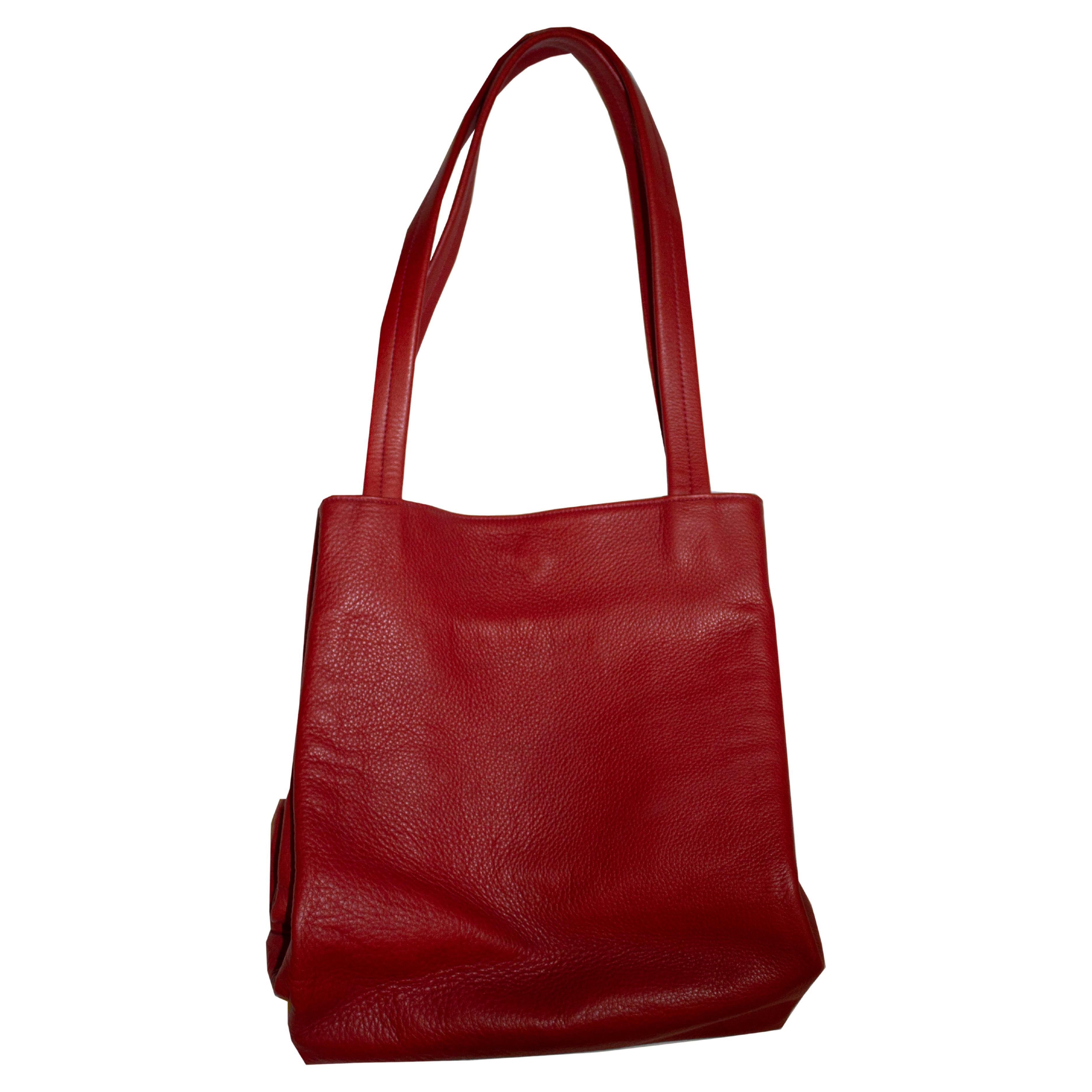 Red Leather Tote Bag by Nystrom Sweden For Sale