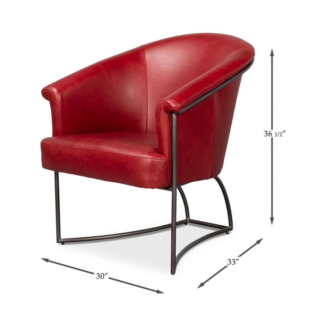 Red Leather Tub Chair For Sale 3