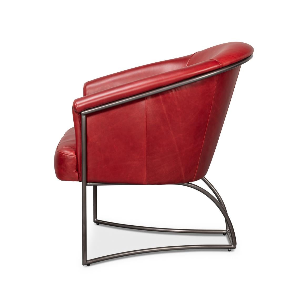 Mid-Century Modern Red Leather Tub Chair For Sale