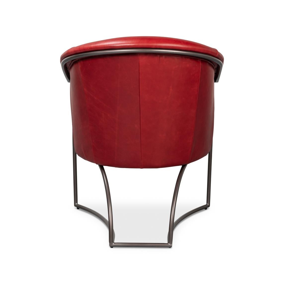 Asian Red Leather Tub Chair For Sale