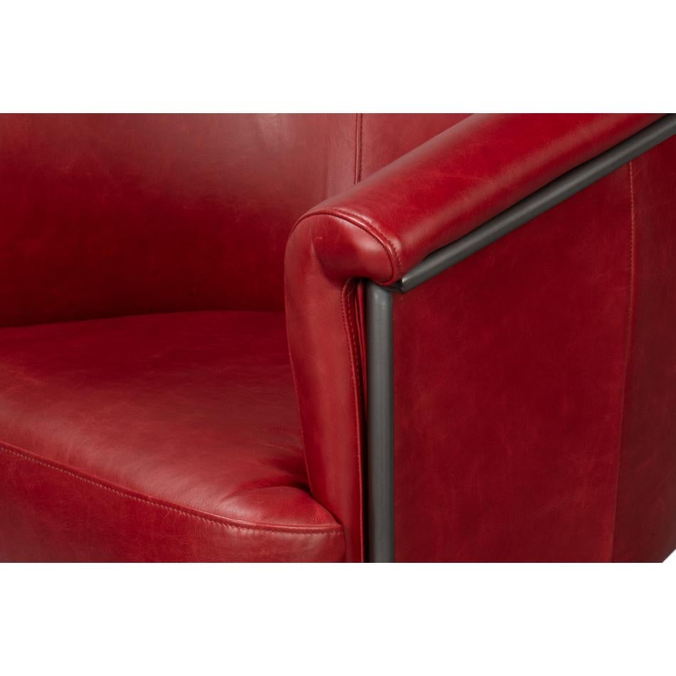 Red Leather Tub Chair In New Condition For Sale In Westwood, NJ