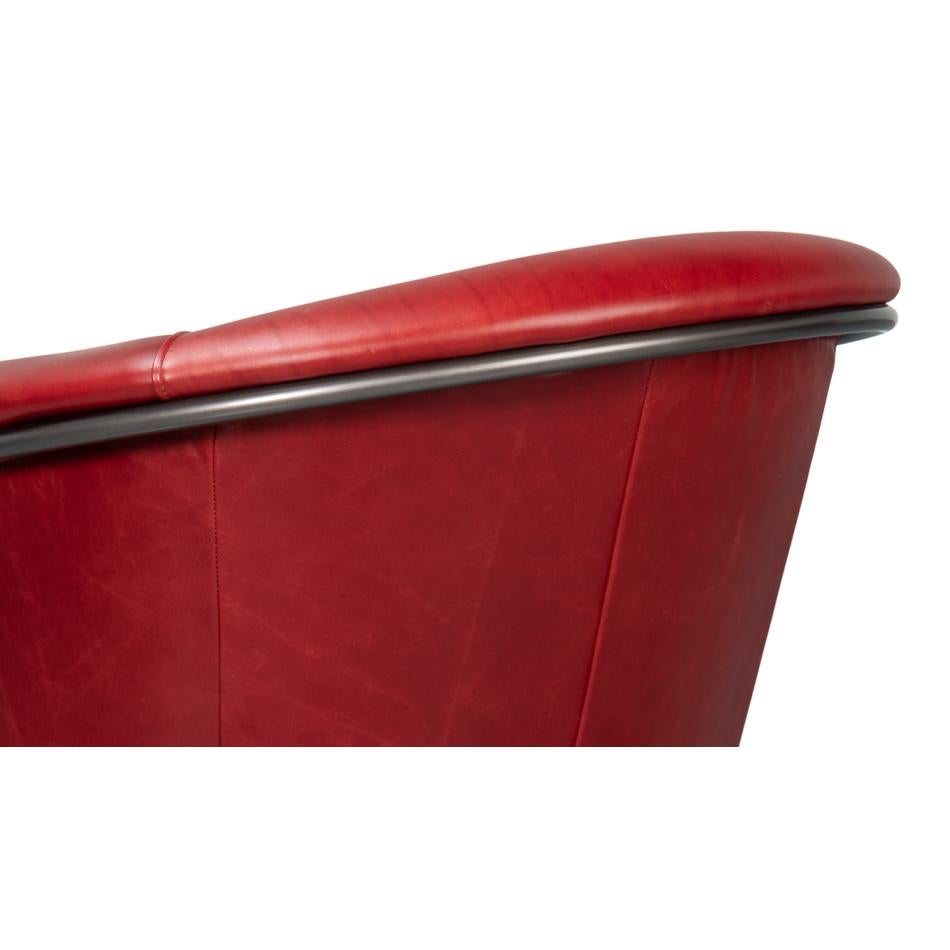 Contemporary Red Leather Tub Chair For Sale