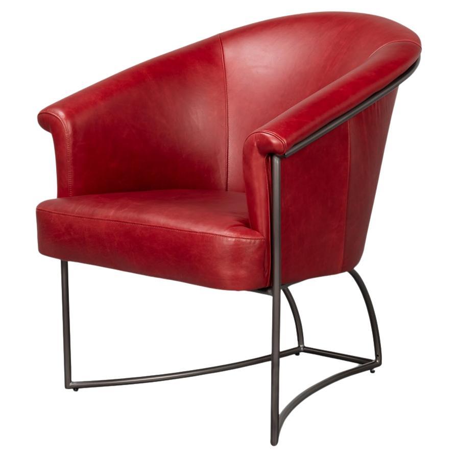 Red Leather Tub Chair For Sale