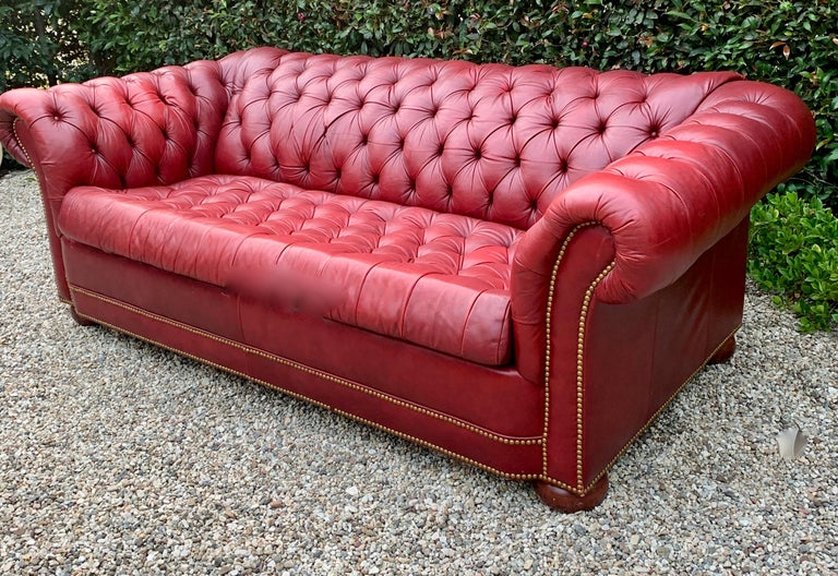 Red Leather Tufted Chesterfield Sleeper, Red Leather Chesterfield Sleeper Sofa
