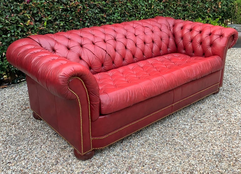 Red Leather Tufted Chesterfield Sleeper, Red Leather Chesterfield Sleeper Sofa