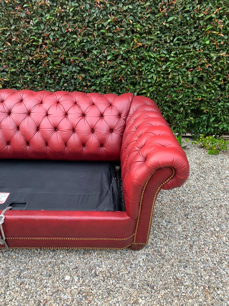 Red Leather Tufted Chesterfield Sleeper Sofa at 1stDibs red leather