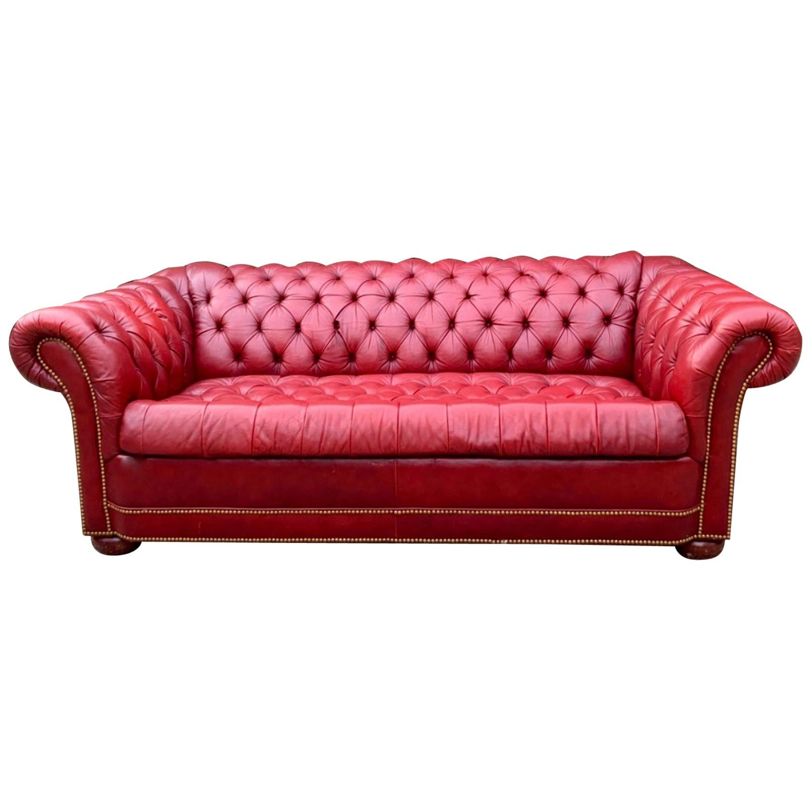Red Leather Tufted Chesterfield Sleeper