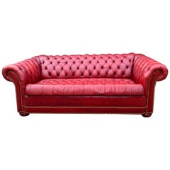 Vintage Red Leather Tufted Chesterfield Sleeper Sofa